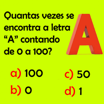Resposta quantas vezes se encontra a letra “A” contando de 0 a 100?