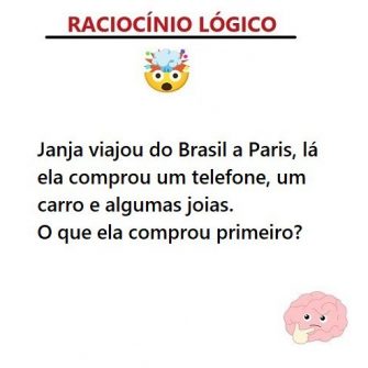 Janja viajou do Brasil a Paris, lá ela comprou um telefone, um carro e algumas joias. O que ela comprou primeiro?