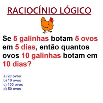 Se 5 galinhas botam 5 ovos em 5 dias, então quantos ovos 10 galinhas botam em 10 dias?