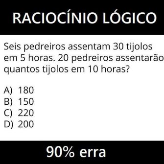 Seis pedreiros assentam 30 tijolos em 5 horas. 20 pedreiros assentarão quantos tijolos em 10 horas?