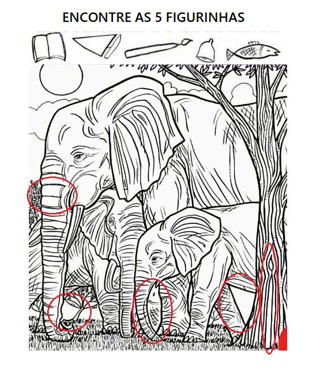 Encontre as figurinhas na imagem dos elefantes Resposta Encontre as figurinhas