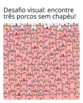 Desafio Visual: Encontre os 3 Porcos sem Chapéu