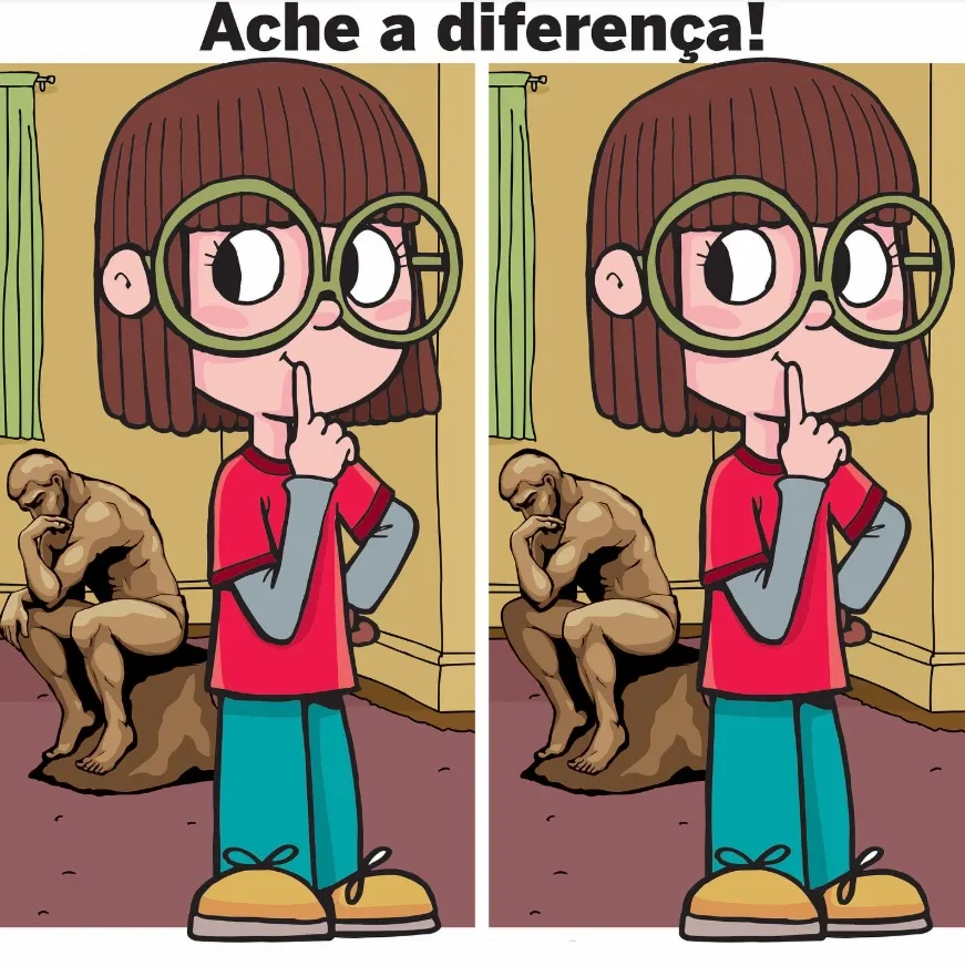 Ache a Diferença: A Menina no Museu e estátua pensativa Ache a Diferença: A Menina no Museu