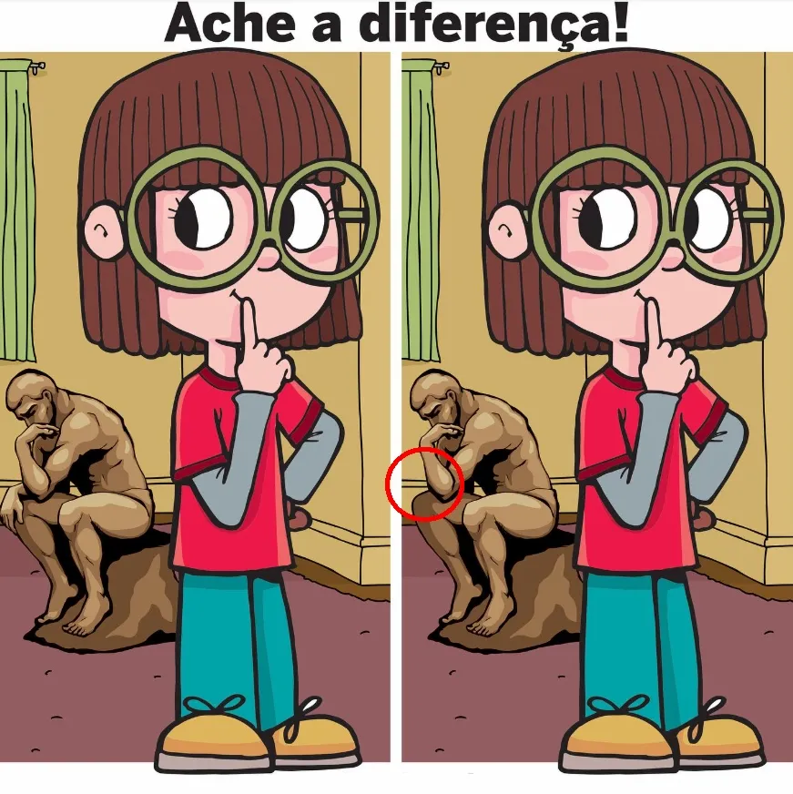 Ache a Diferença: A Menina no Museu e estátua pensativa Ache a Diferença: A Menina no Museu
