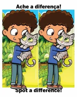 Ache a Diferença: O Menino e o Gatinho no Jardim