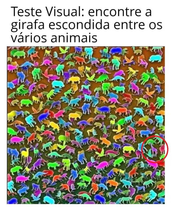Teste Visual: Encontre a girafa escondida entre os vários animais