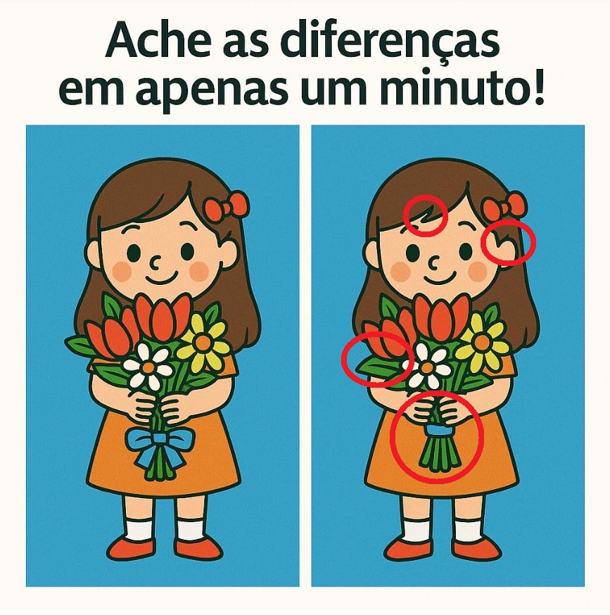 ache as diferenças em apenas um minuto a garotinha com buque de flores resposta