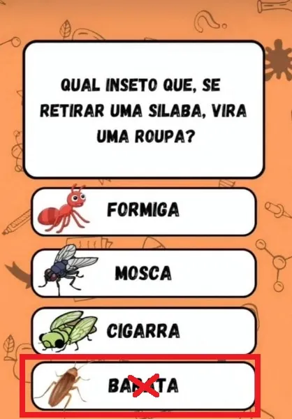 desafio de raciocinio qual inseto vira uma roupa se tirar uma silaba resposta