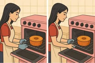 desafio visual ache a diferenca na cena da moca tirando o bolo do forno