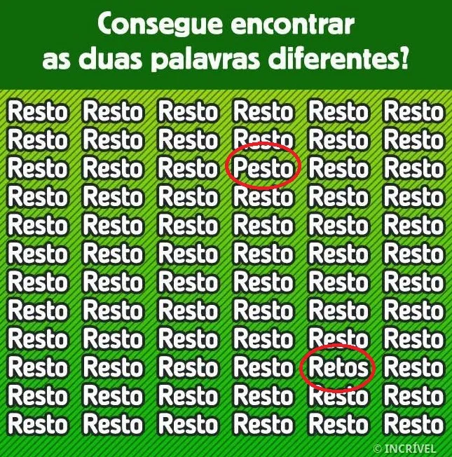 desafio visual consegue encontrar as duas palavras diferentes resposta