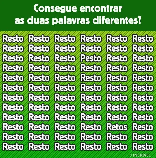 desafio visual consegue encontrar as duas palavras diferentes