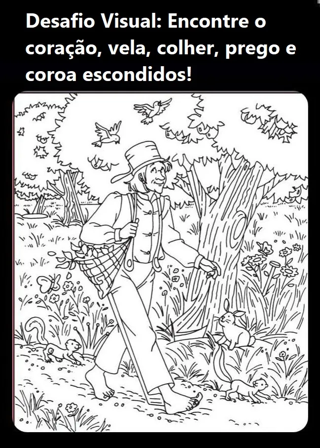desafio visual encontre o coraçao a vela a colher o prego a coroa e a panela escondidos na imagem