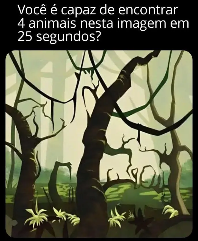desafio visual consegue achar os 4 animais escondidos em 25 segundos