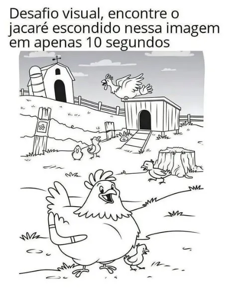 desafio visual encontre o jacaré escondido no galinheiro em apenas 10 segundos
