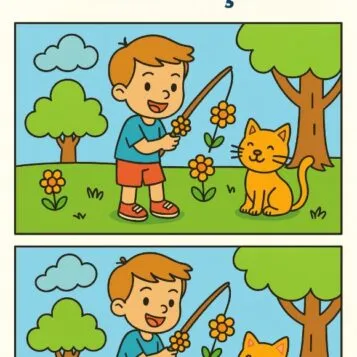 Desafio Visual: Encontre as 7 Diferenças do Menino e Seu Gatinho