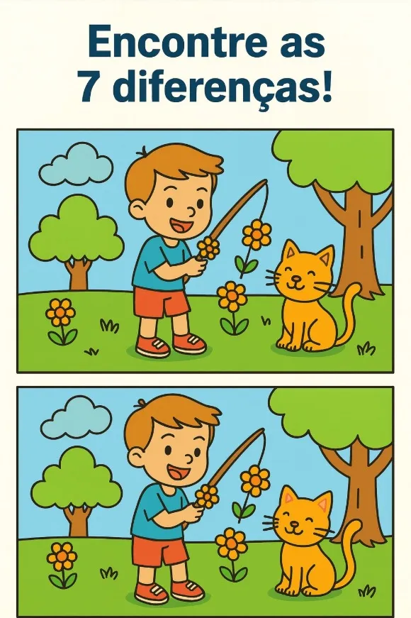 Desafio Visual: Encontre as 7 Diferenças do Menino e Seu Gatinho