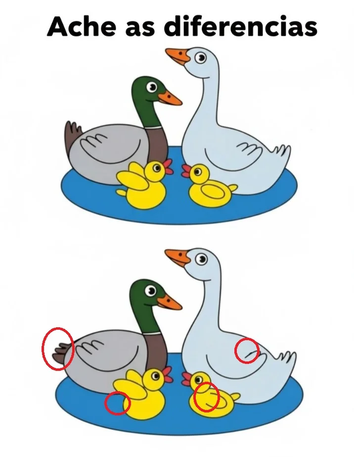 Ache a Diferença: Patos e Filhotes na Lagoa