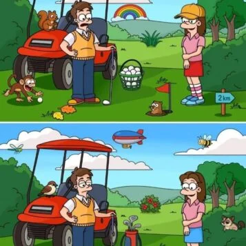 Ache a Diferença: O Casal Jogando Golfe