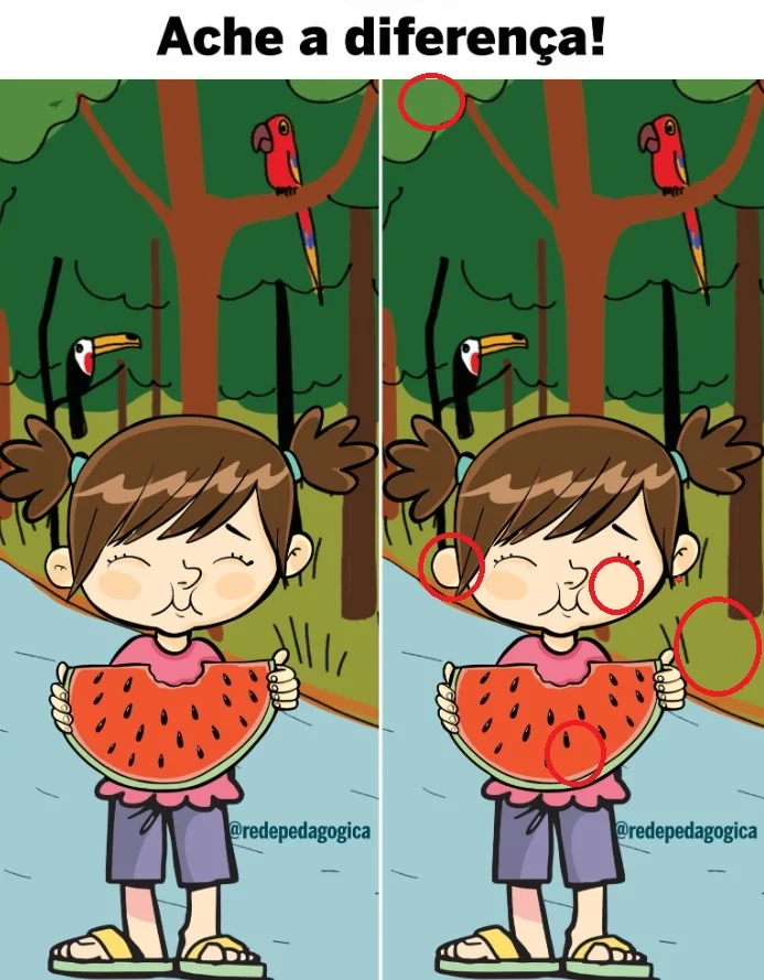 Ache as Diferenças: A Menina comendo Melancia no Parque