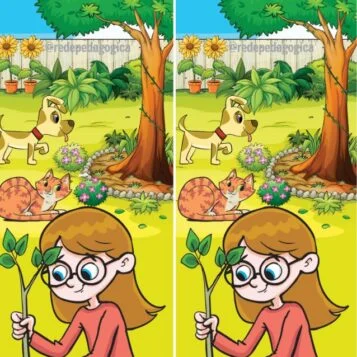 Ache a Diferença: Menina Plantando uma Árvore no Jardim