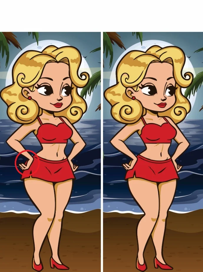 Ache a Diferença: Moça Loira na Praia à Espera do Ano Novo