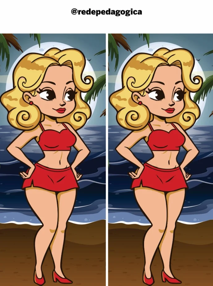 Ache a Diferença: Moça Loira na Praia à Espera do Ano Novo