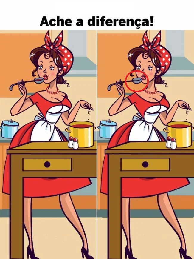 Ache a Diferença: Moça de Vermelho Cozinhando