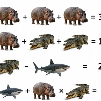 desafio matemático com hipopótamo crocodilo e tubarão