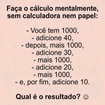 qual é o resultado desse cálculo mental sem calculadora