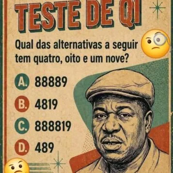 Imagem de teste de QI com alternativas numéricas perguntando qual opção possui quatro, oito e um nove