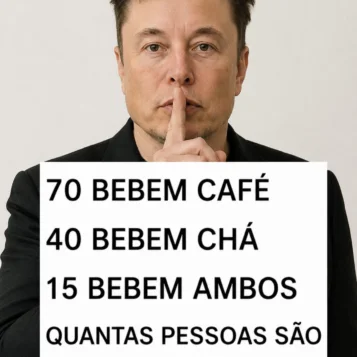 Desafio de lógica perguntando quantas pessoas existem sabendo que 70 bebem café, 40 bebem chá e 15 bebem ambas as bebidas.