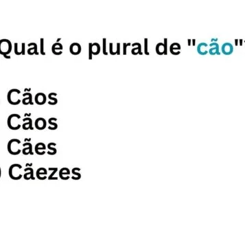 Desafio de português perguntando qual é o plural da palavra cão com quatro alternativas de resposta.