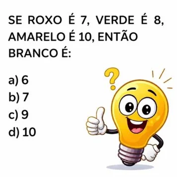 Teste de lógica com as cores roxo, verde, amarelo e branco desafiando o leitor a descobrir o padrão numérico escondido.