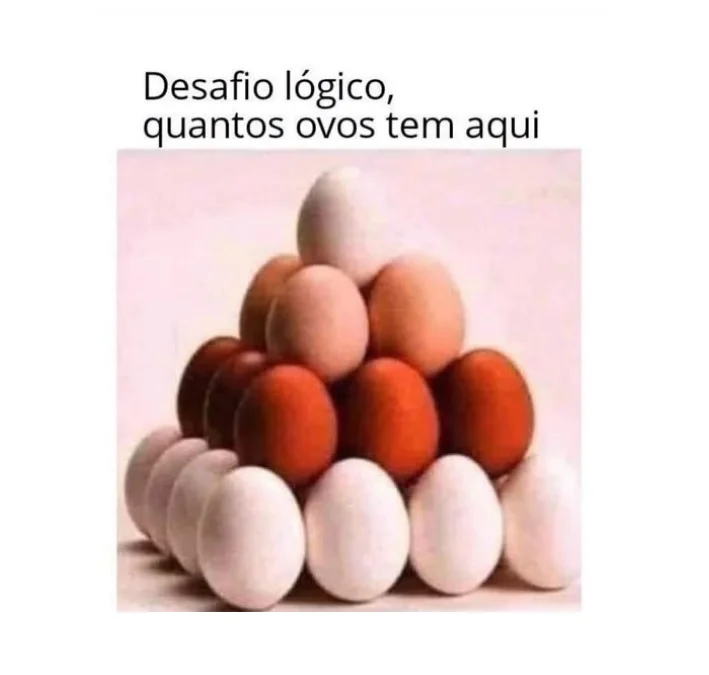 Pirâmide de ovos com quatro camadas usada em um desafio lógico para descobrir a quantidade total de ovos.