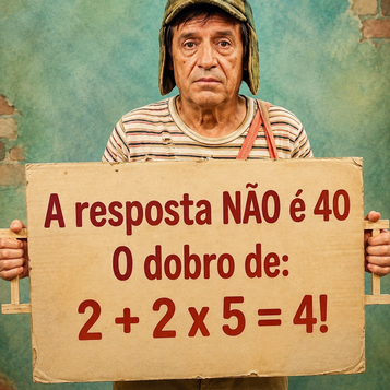 Desafio matemático com a expressão 2 + 2 × 5 = 4! e pergunta sobre o dobro do resultado