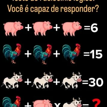 Desafio dos animais com porcos, galos e vacas em uma sequência de contas matemáticas.