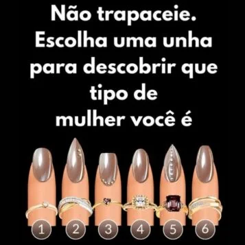 Teste de personalidade com seis unhas decoradas numeradas para escolher e descobrir que tipo de mulher você é.