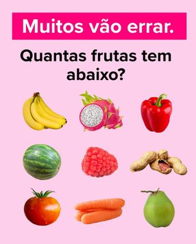 Quantas frutas aparecem na imagem com banana pitaya pimentão melancia framboesa amendoim tomate cenoura e coco