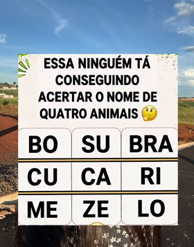 Desafio de palavras com sílabas embaralhadas para formar nomes de animais.