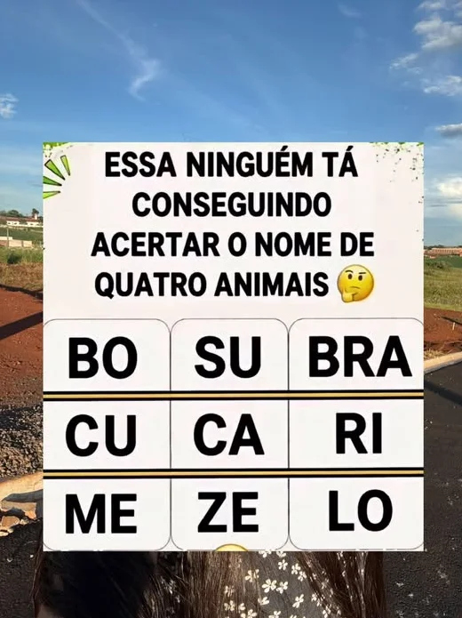 Desafio de palavras com sílabas embaralhadas para formar nomes de animais.