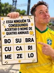 Desafio dos animais escondidos em um quadro com nove combinações de sílabas para formar nomes de animais.
